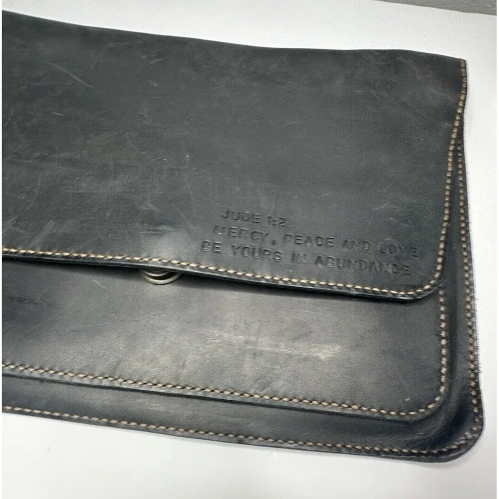 Attache Black Leather Handmade Briefcase Jude 1:2 Mercy Peace Love Abundance
